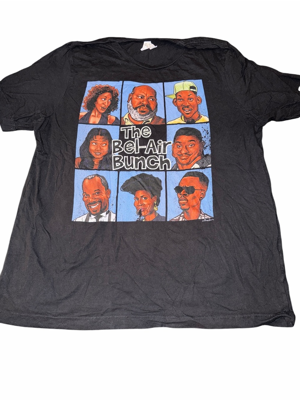 Aknvas Black Tee with Colorful Cartoon Character Grid